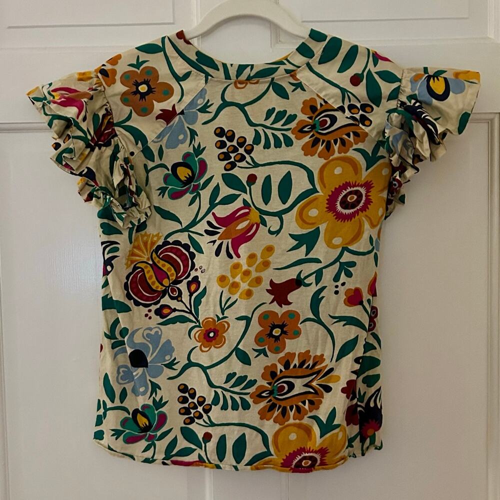 NWOT LA DOUBLE J Choux Selva Bianca Floral Print Ruffle Sleeve Top Size Small